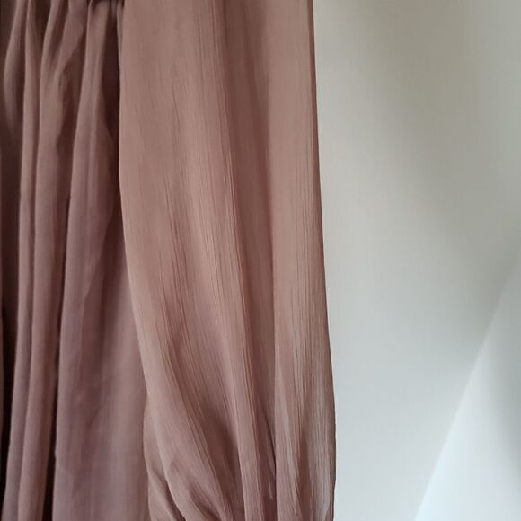 H&M Beige V-neck Chiffon Babydoll style Hi-Low Balloon sleeve dress,sz XXS - Picture 4 of 10